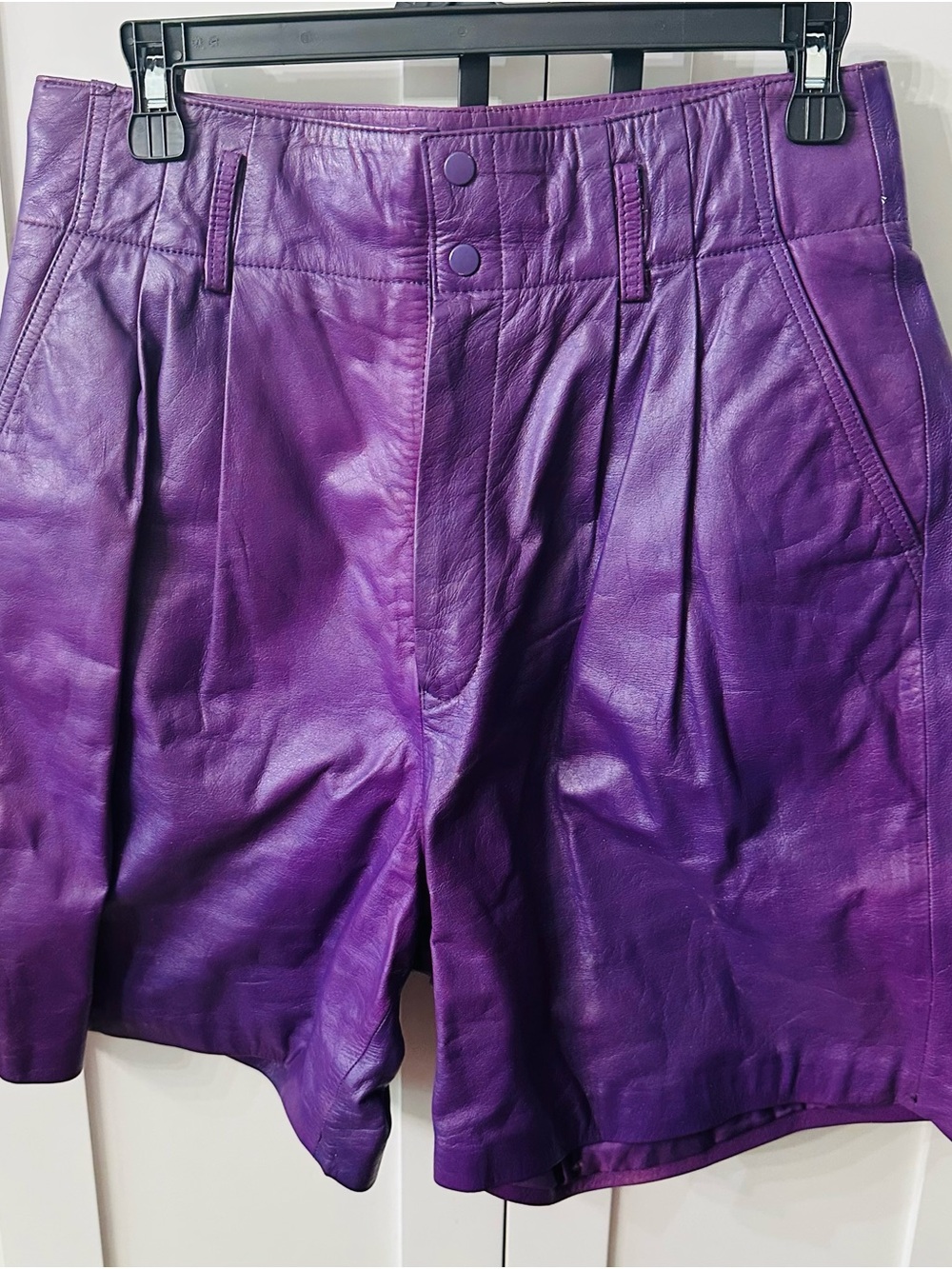 Women's Purple Faux Leather High-Waist Shorts